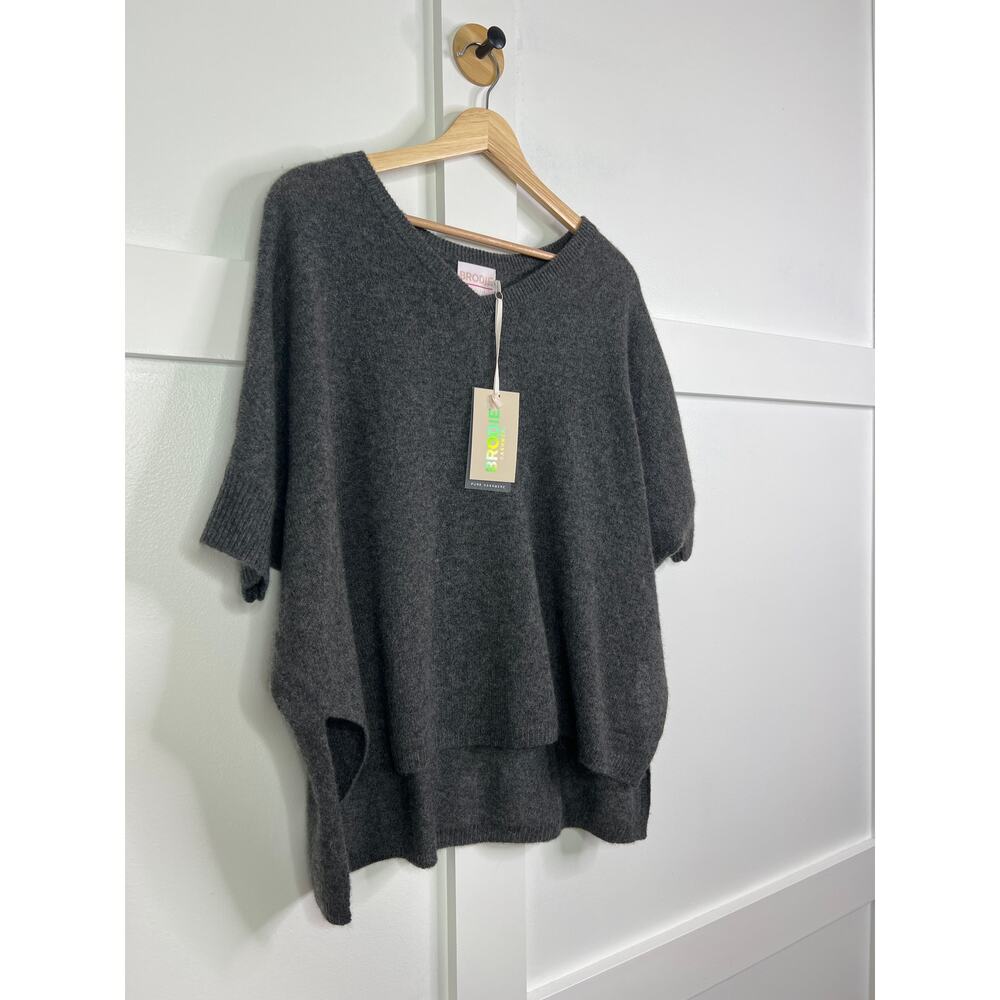 NWT Brodie Bronte Cashmere Short Sleeve Tee Jumper Sweater in Gray Size: Small - Picture 2 of 6